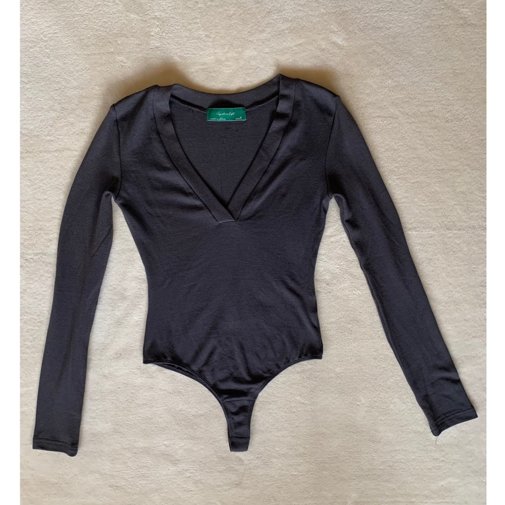 Grey V-Neck Bodysuit